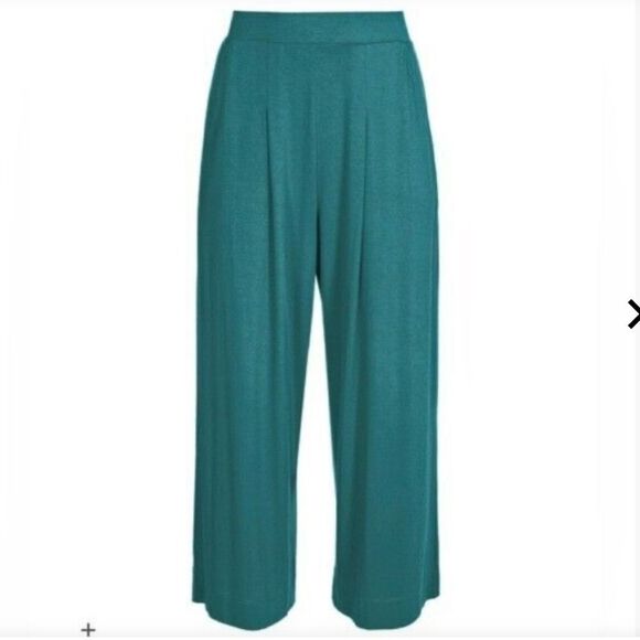 Peruvian Connection Twyla Wide Leg Teal blue flat front crop pant XL - Picture 2 of 11